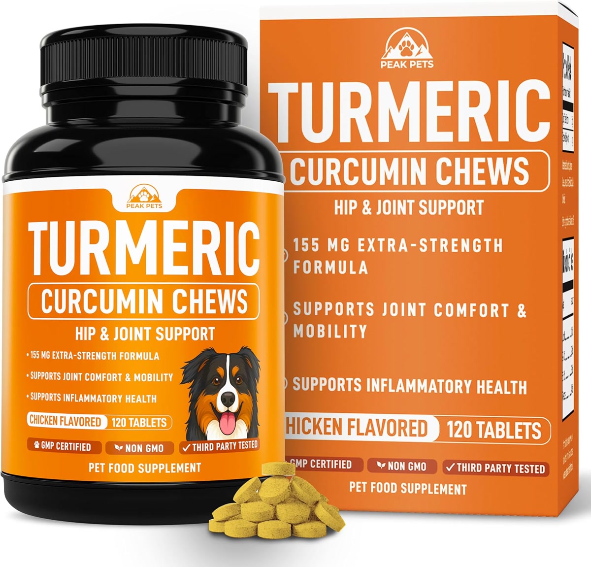 Turmeric curcumin supplement tablets for dogs with BioPerine for anti-inflammatory joint support
