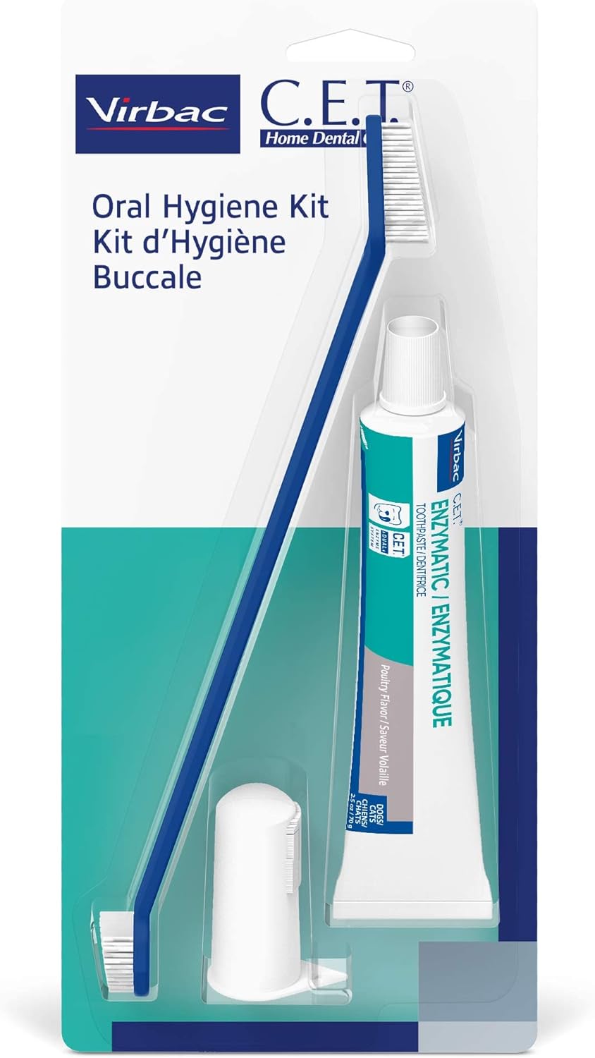 Virbac C.E.T. oral hygiene kit with fingerbrush and toothbrush for cat dental care