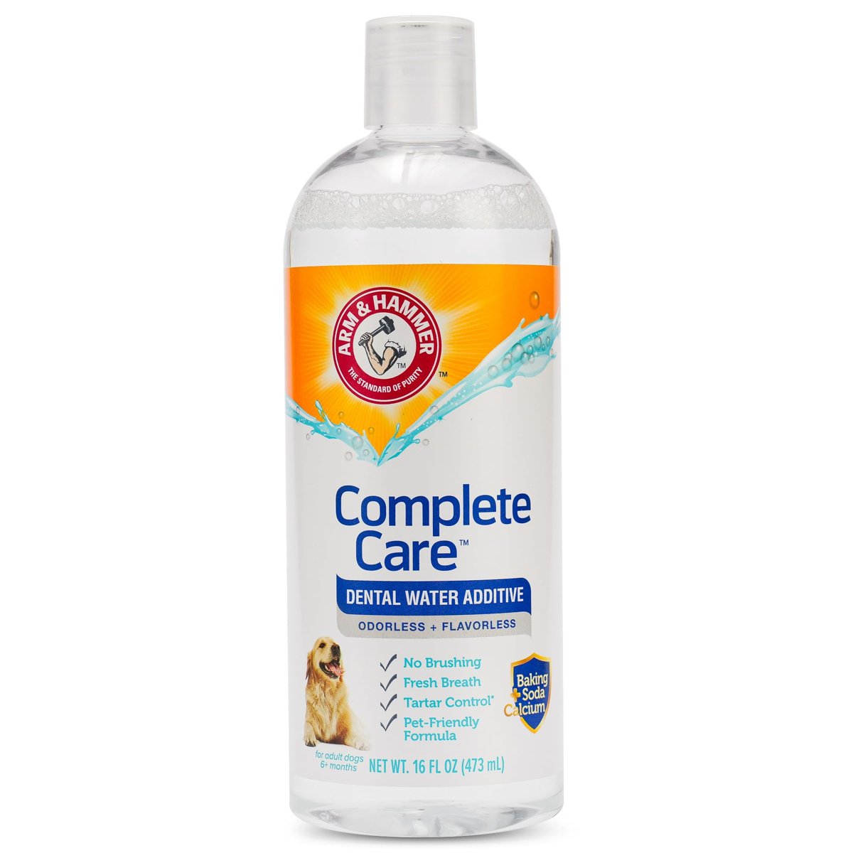 Arm and Hammer dog dental water additive bottle, odorless formula for daily plaque control
