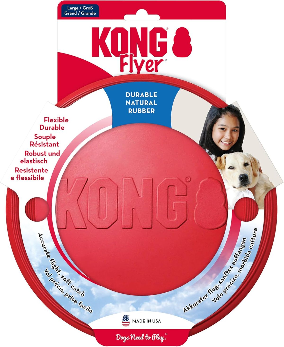 KONG Flyer rubber dog frisbee disc in red, durable alternative to plastic flying discs