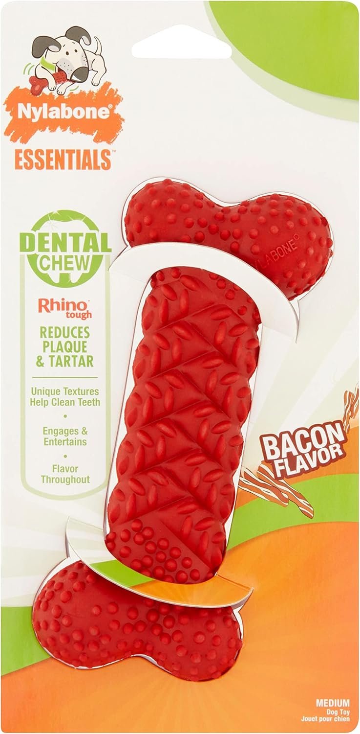 Nylabone dental chew bones for dogs, textured nylon bones that clean teeth while chewing