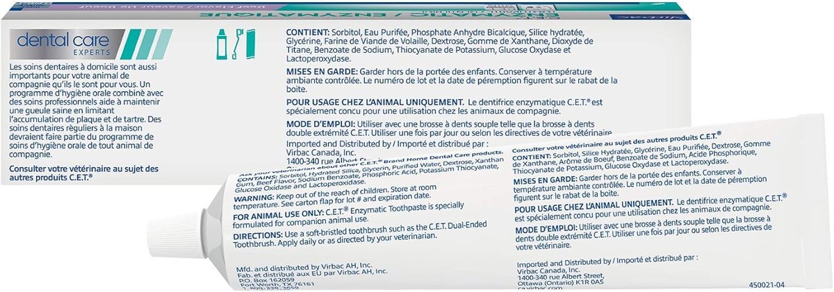 Virbac C.E.T. enzymatic dog toothpaste tube in poultry flavor for daily dental brushing