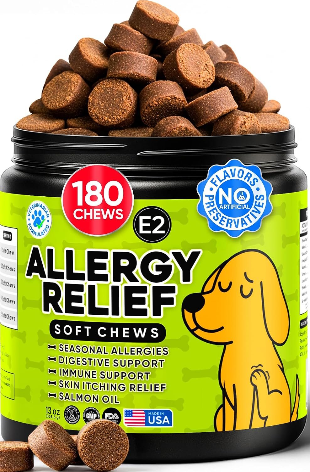 Dog itch relief supplement container