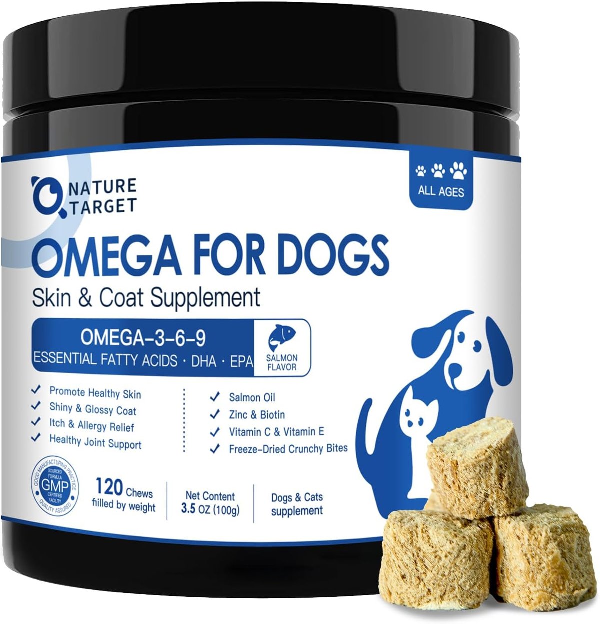 Dog shedding supplement container