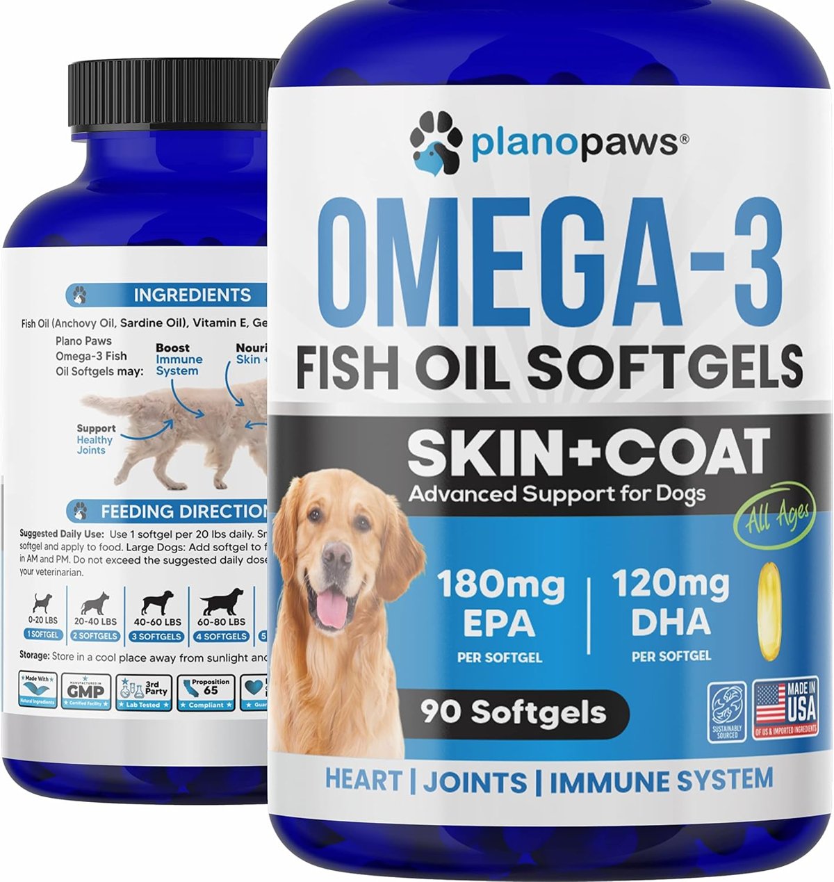 Dog skin and coat supplement container