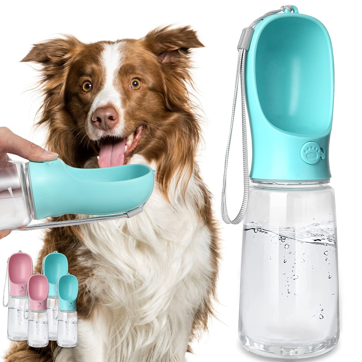 Portable dog water bottle with strap
