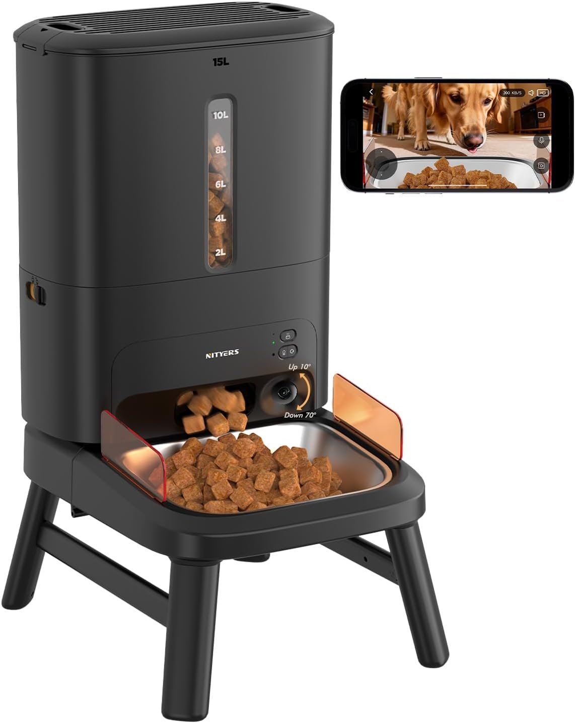 NITYERS automatic dog feeder with camera monitoring