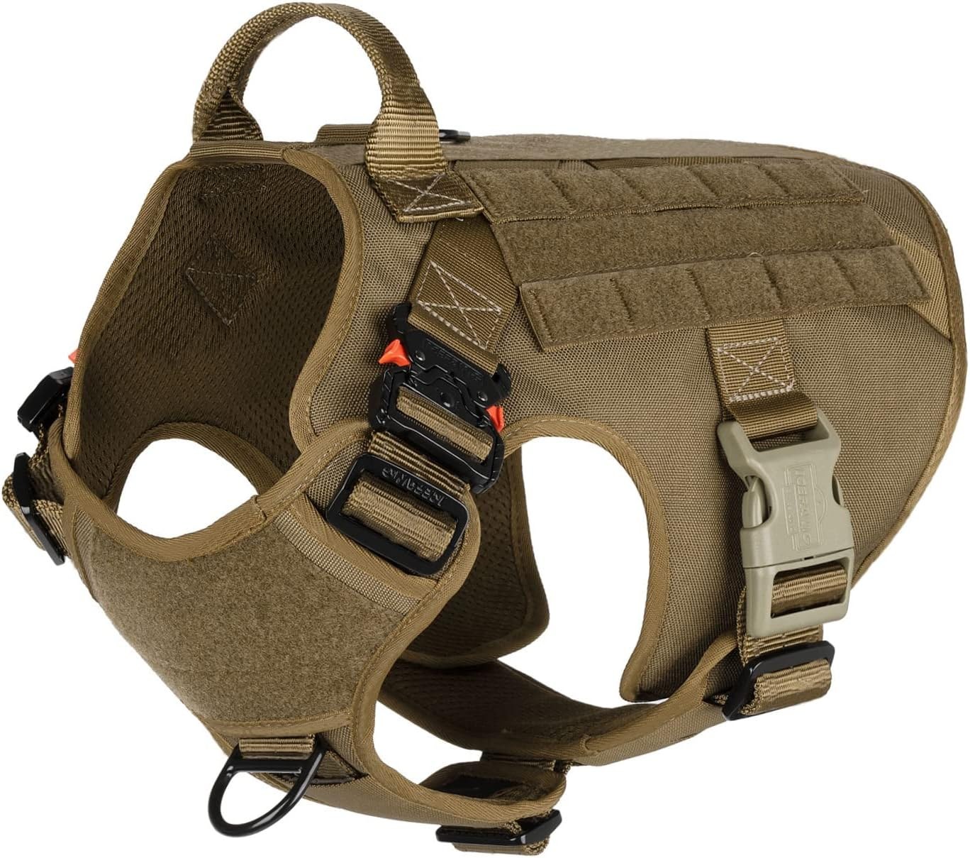 ICEFANG tactical dog harness for large dogs with metal buckles, control handle, and reflective stitching