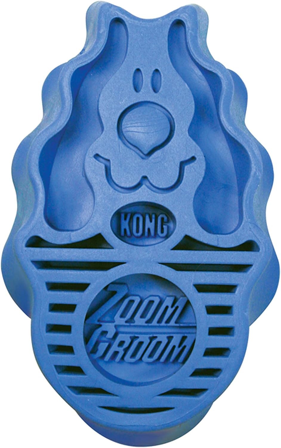 KONG ZoomGroom rubber curry brush in raspberry red for dog grooming and shampooing