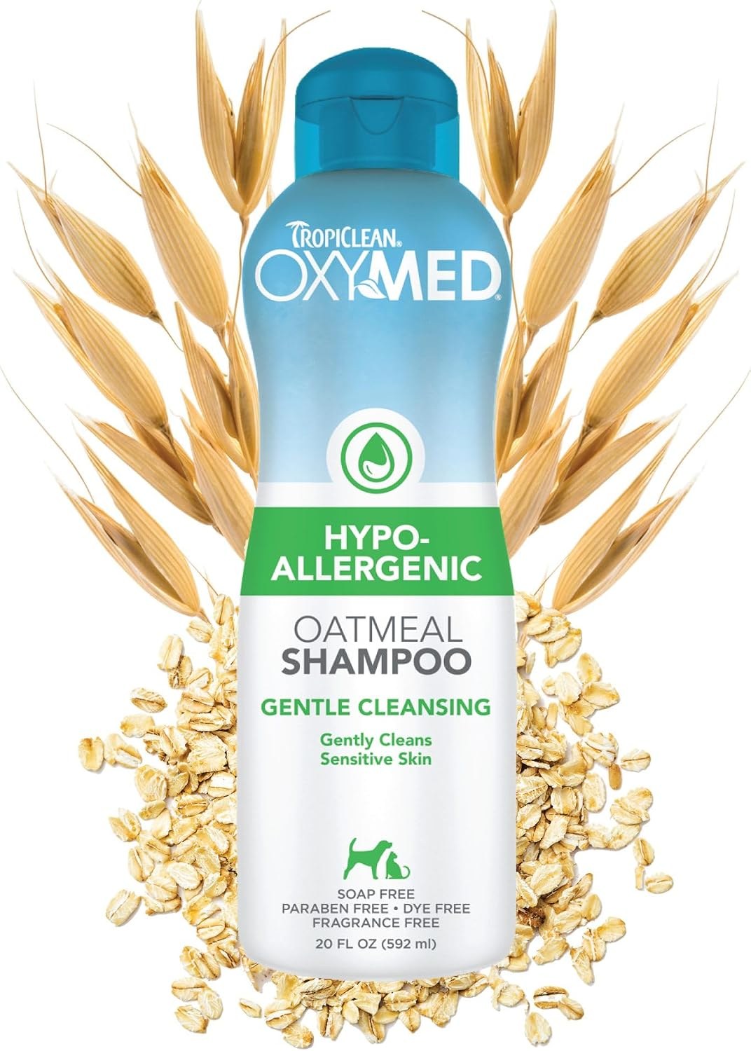 TropiClean OxyMed Hypoallergenic Dog Shampoo bottle for sensitive skin and allergies