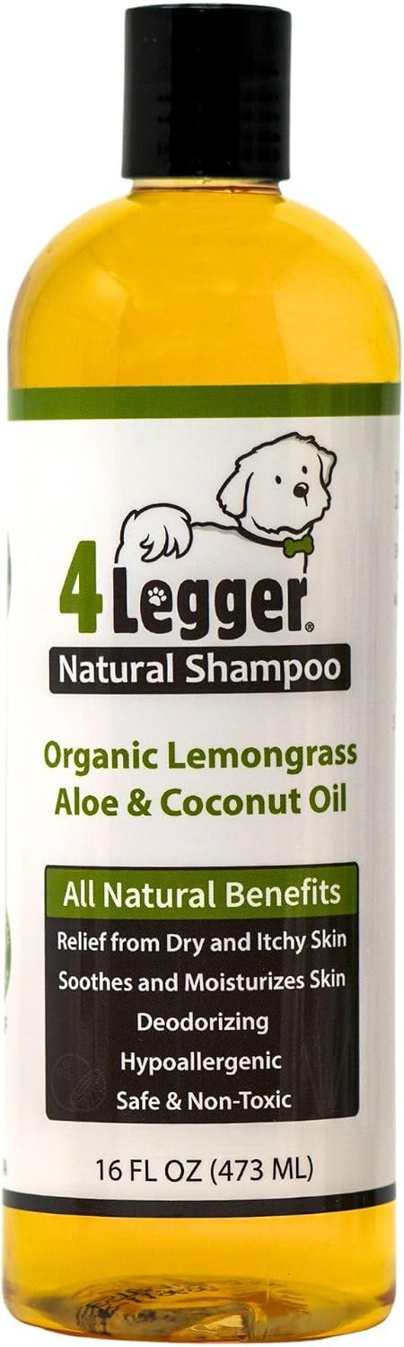 4-Legger Certified Organic Dog Shampoo bottle, all natural hypoallergenic with aloe and lemongrass