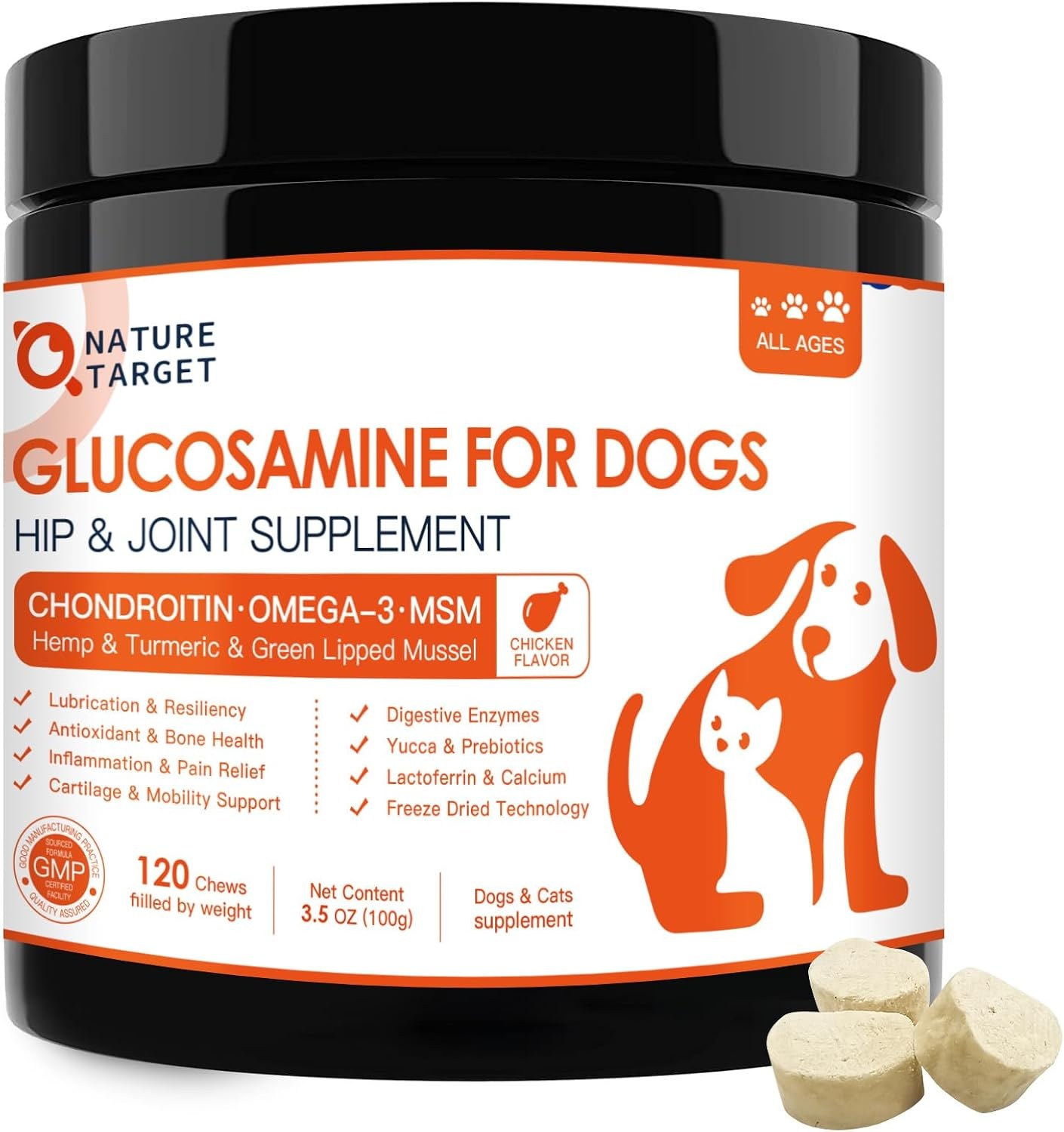NATURE TARGET Glucosamine Hip and Joint Supplement for Dogs packaging