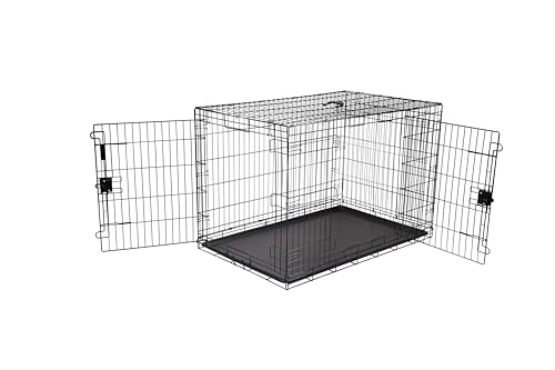 Amazon Basics Portable Metal Wire Dog Crate for Large Dogs, Double Door with Removable Tray, Divider Panel,