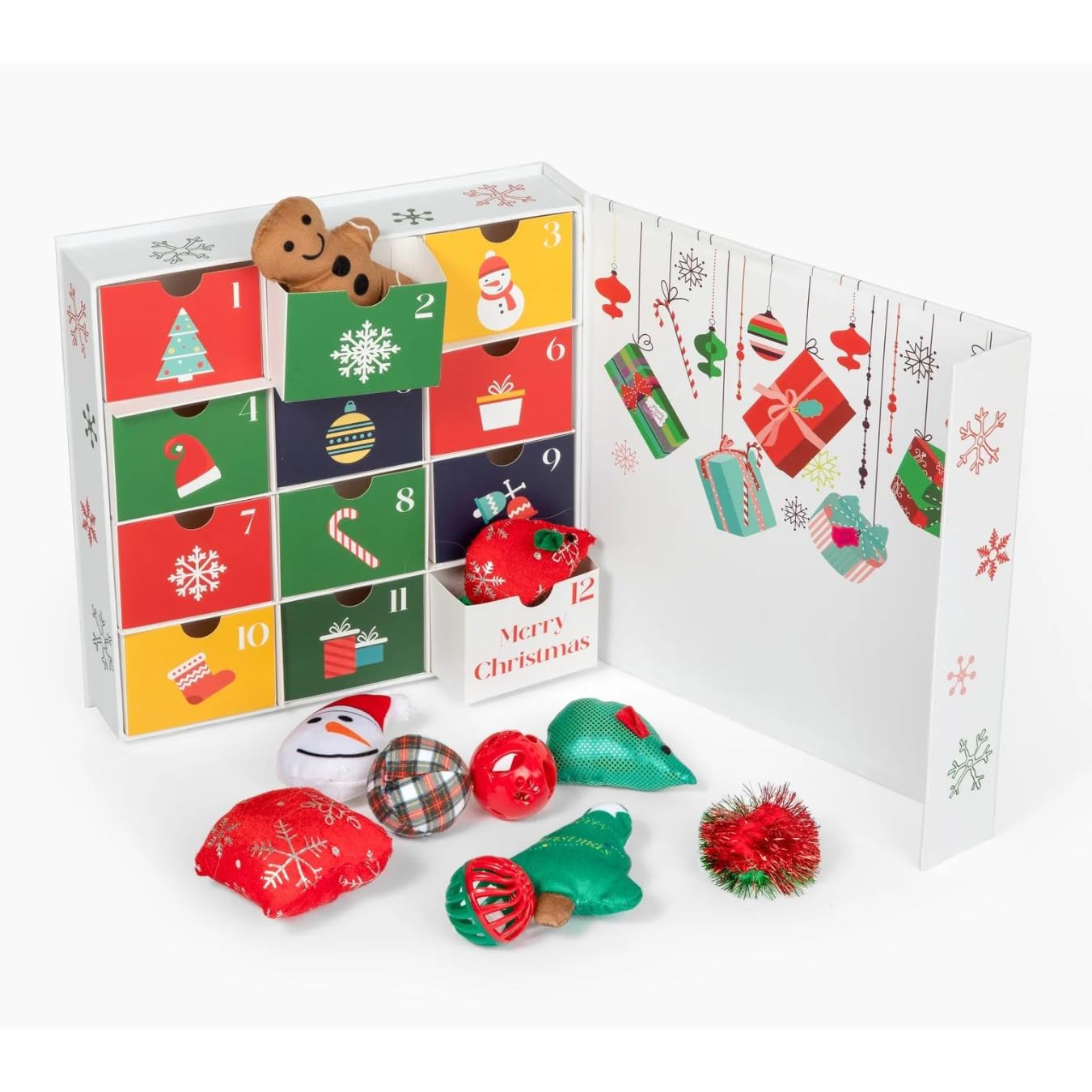 Midlee 12-day cat toy gift box with catnip-filled plush toys — real product photo