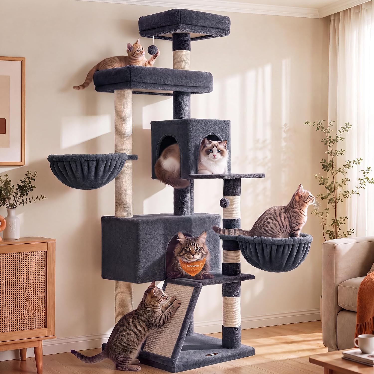 Feandrea 68.5-inch dark gray heavy-duty multi-level cat tree