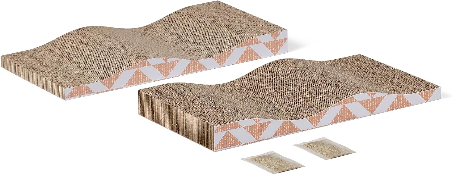 Amazon Basics curved wave double-sided cardboard cat scratcher 2-pack