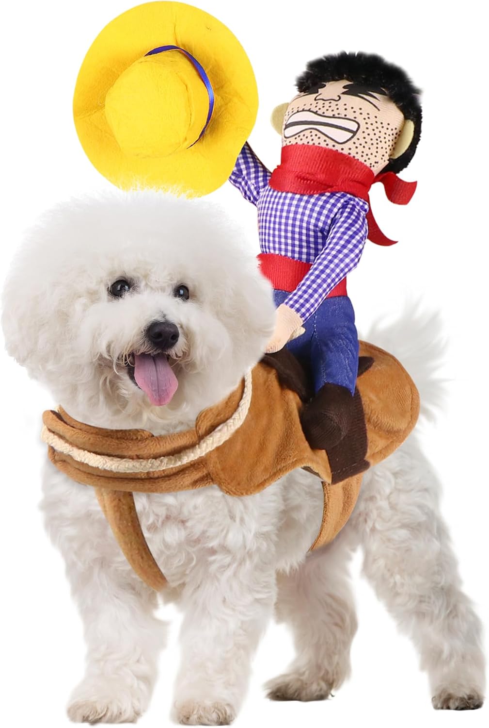GOYOSWA cowboy rider illusion costume on a dog
