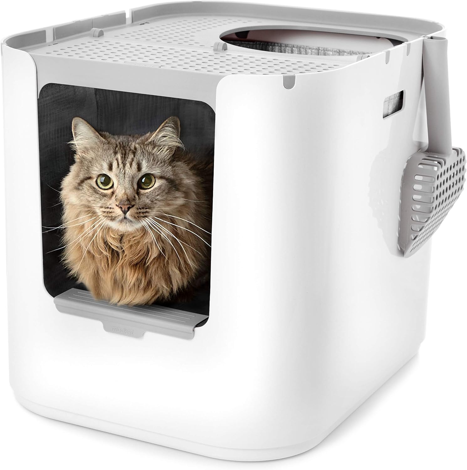 Modkat XL litter box, converts top or front entry, in white