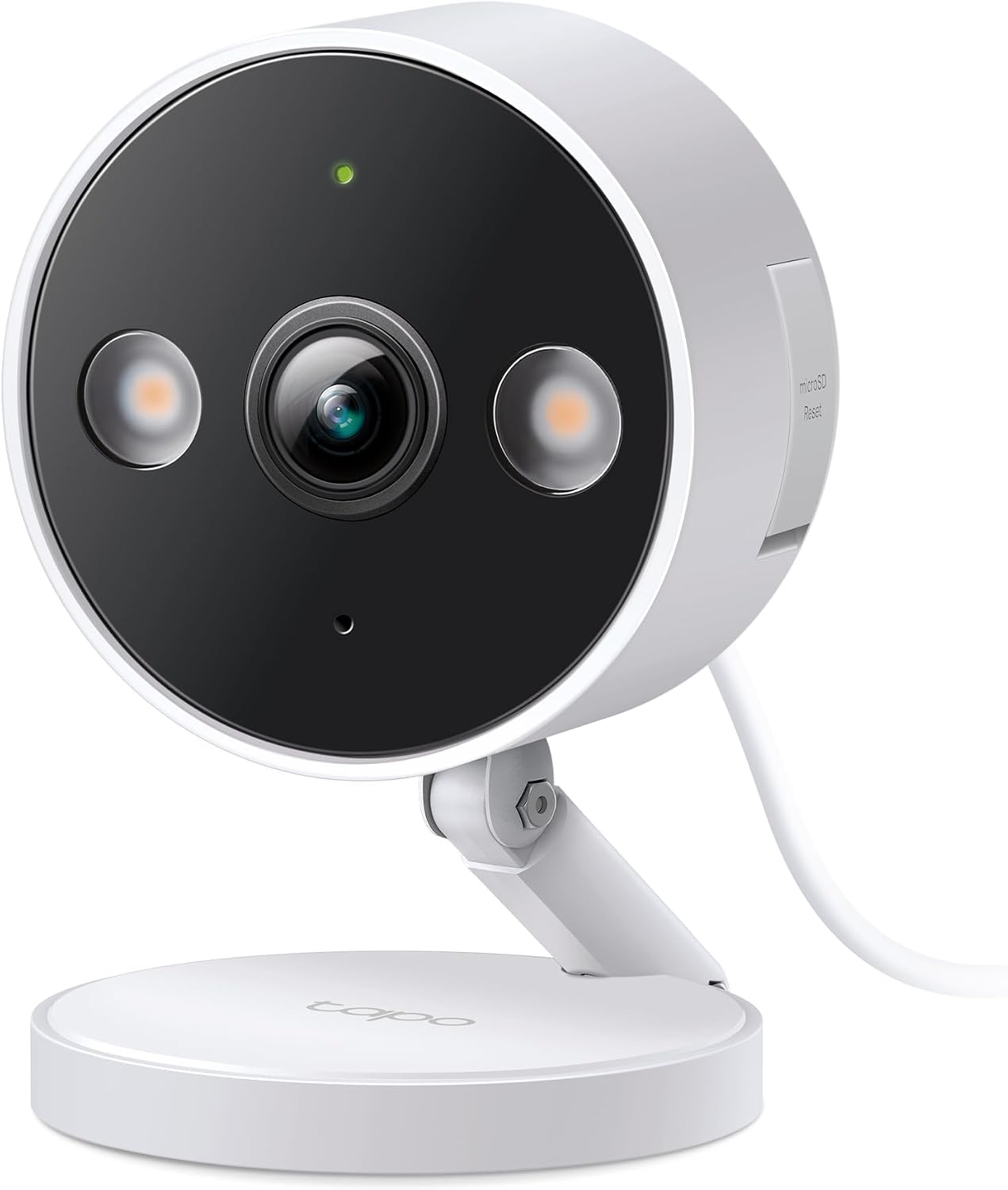 TP-Link Tapo C120 white indoor/outdoor security camera on its stand
