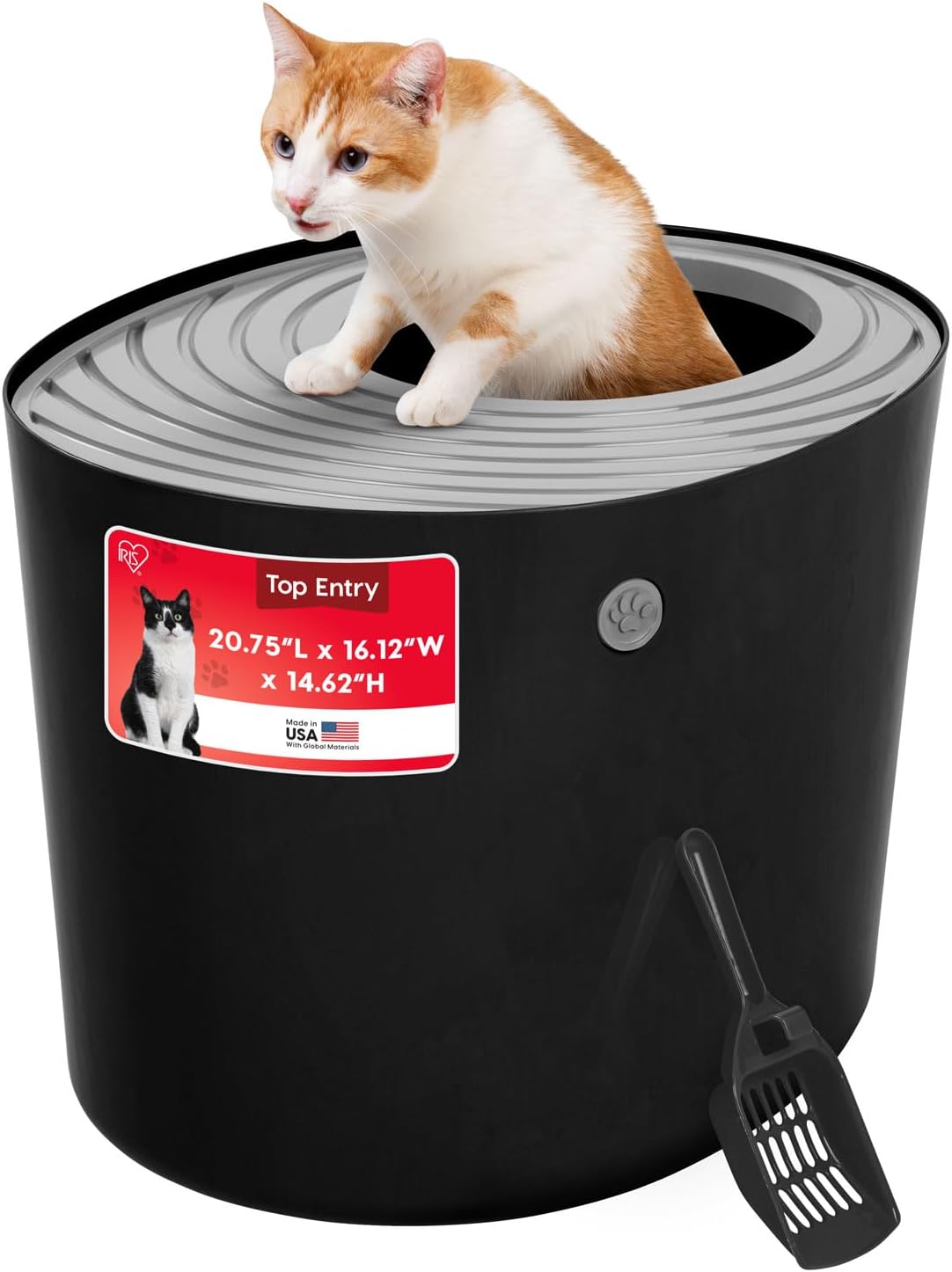 IRIS USA large top-entry litter box with grooved lid, black and gray