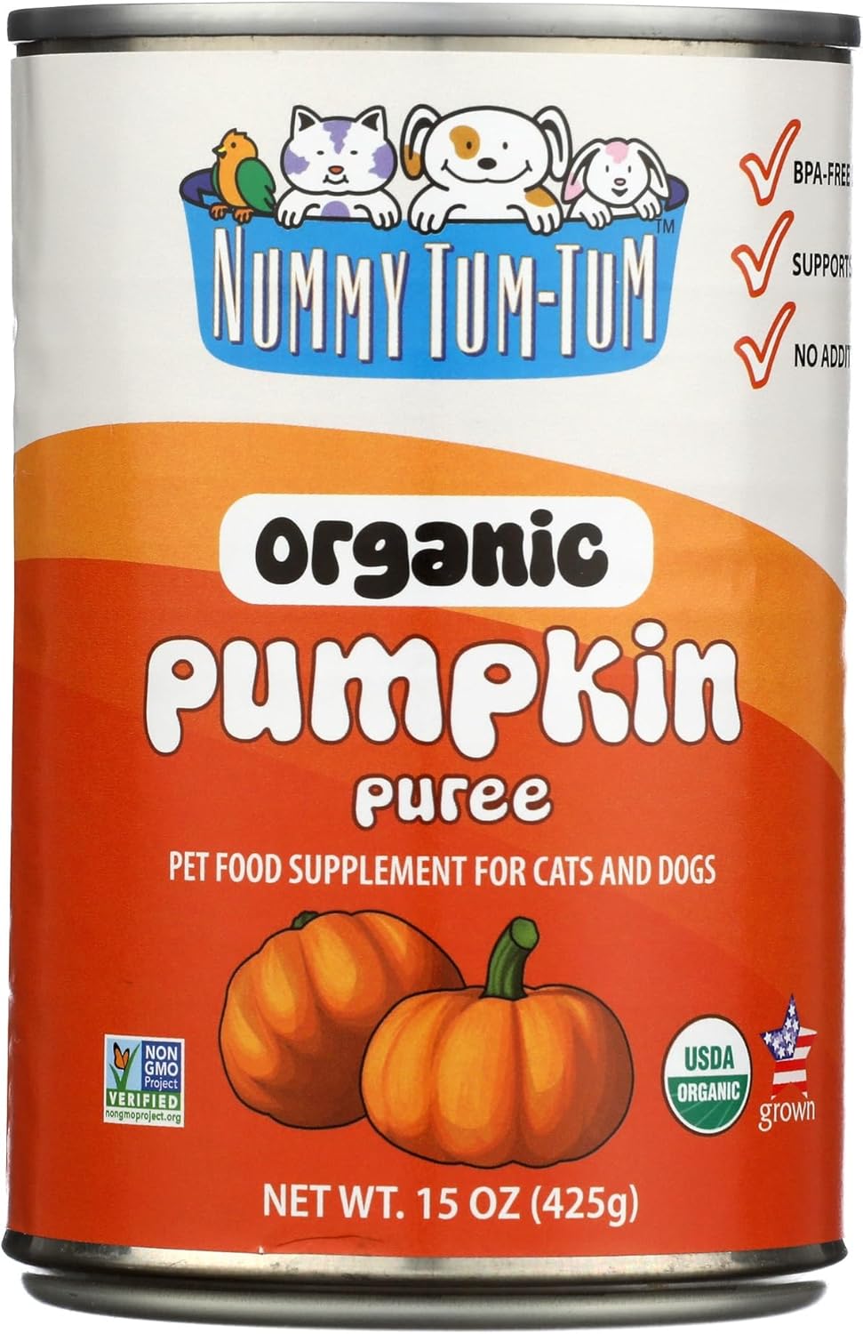 Nummy Tum Tum pure pumpkin puree for pets, 15-ounce cans in a 12-pack case