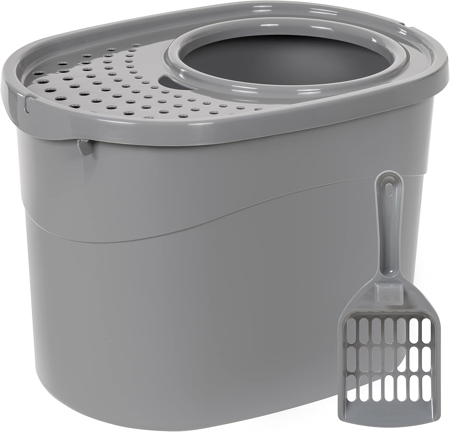 Amazon Basics large top-entry litter box in grey with filtered lid