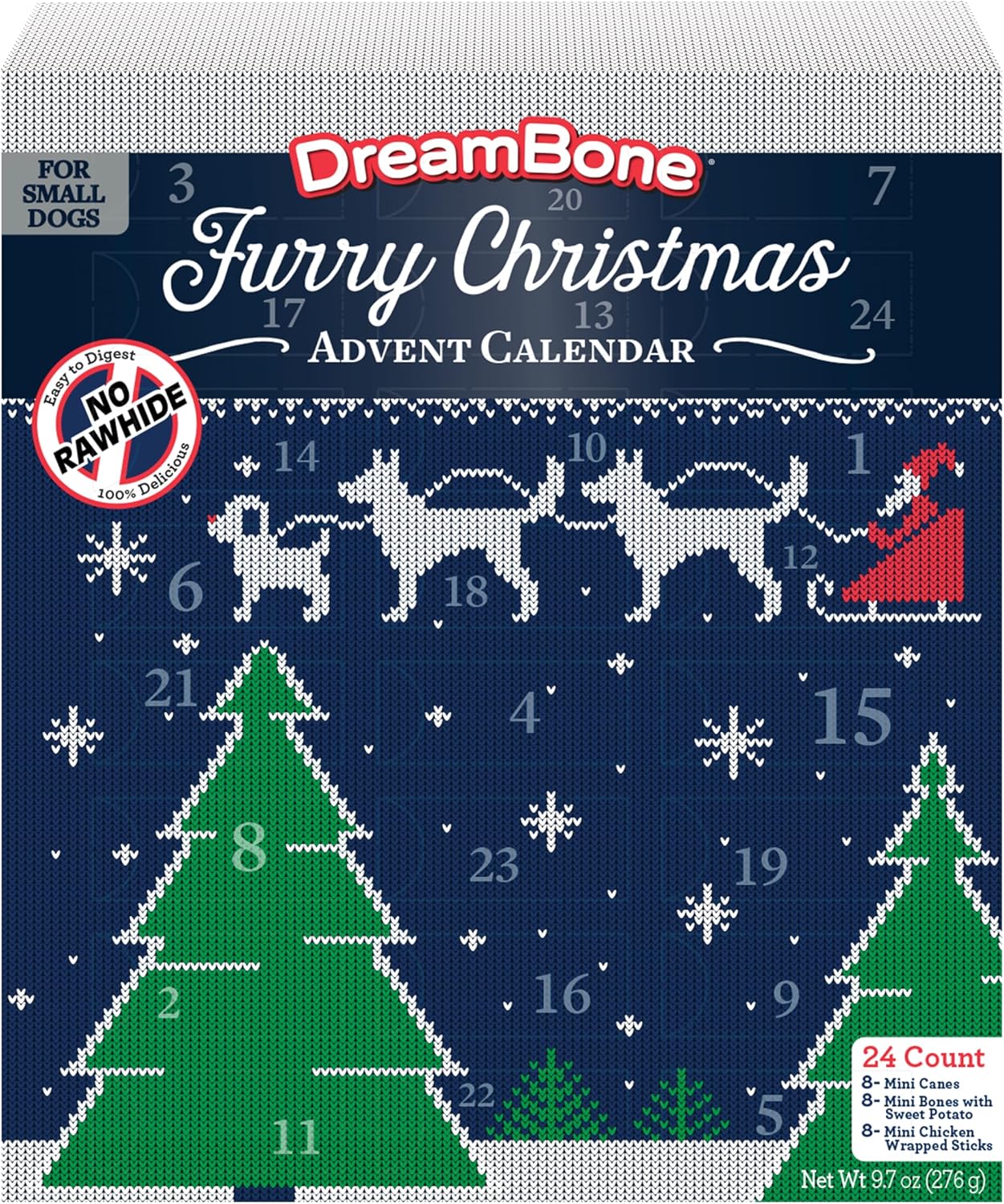 DreamBone Furry Christmas advent calendar box with 24 holiday dog chews