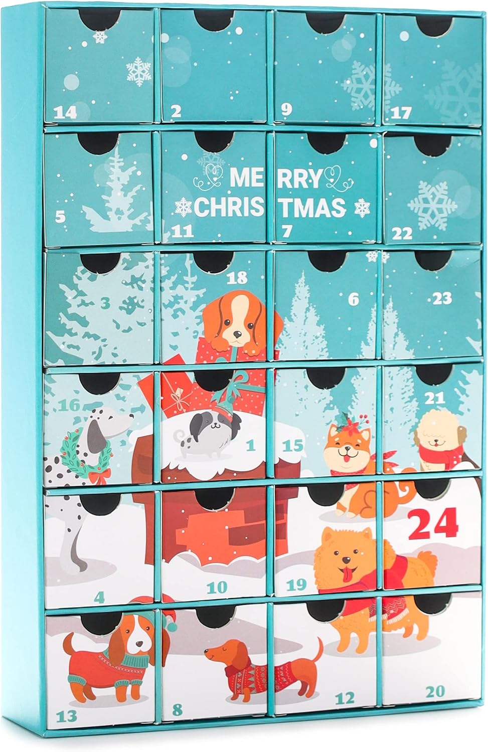 BRUBAKER reusable advent calendar with 24 fillable drawers and dog artwork