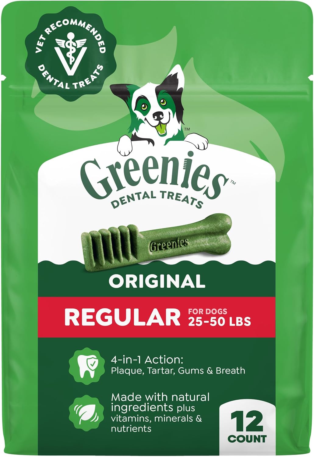 Greenies Regular Dental Dog Treats, Original Chicken Flavor, 12 Count
