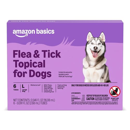 Amazon Basics Flea and Tick Topical Treatment for Large Dogs 45-88 lbs, 6 Count (Previously Solimo)
